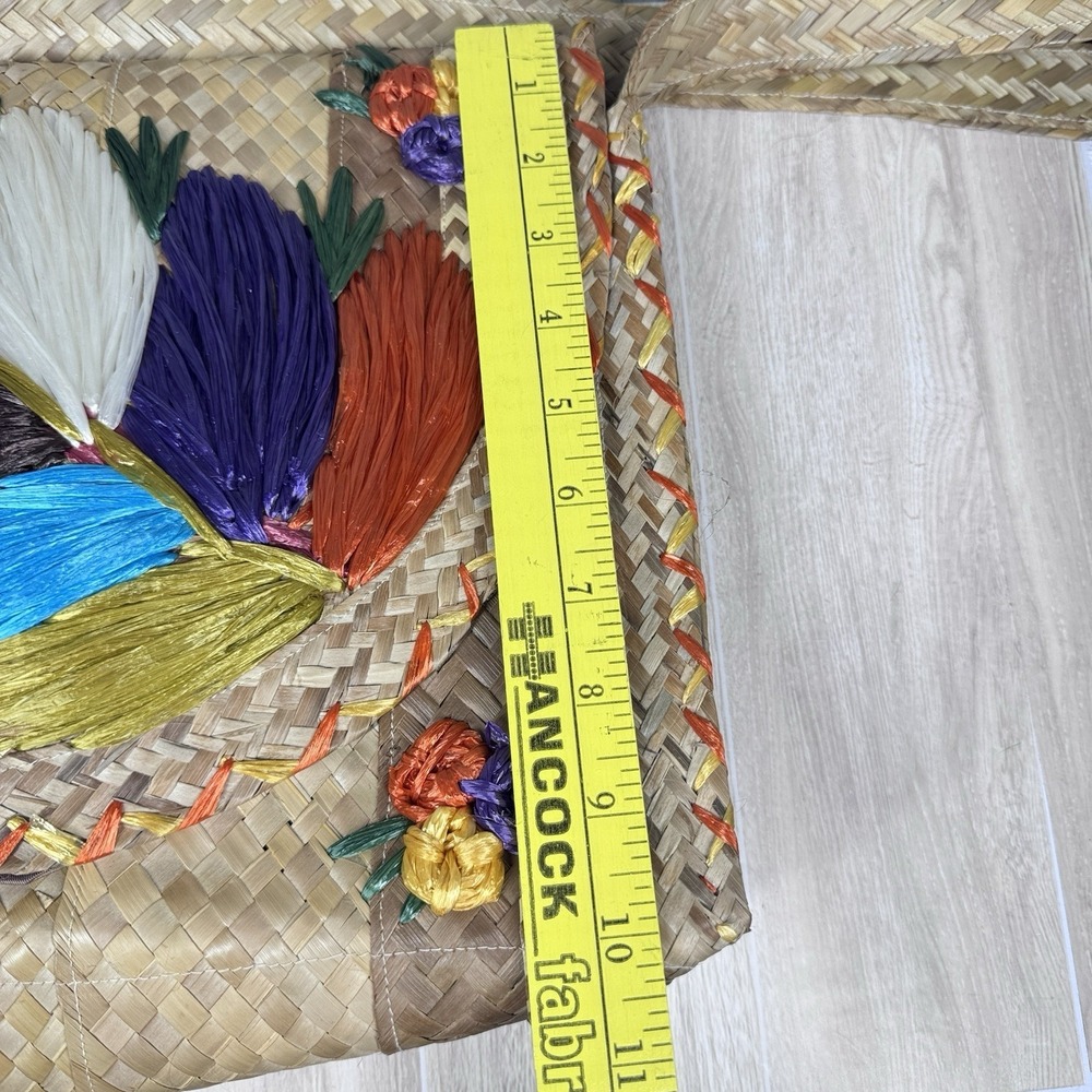 Vintage Woven Straw Raffia Purse Floral Embroidery Boho Tote Bag 13x10 READ - Picture 12 of 13